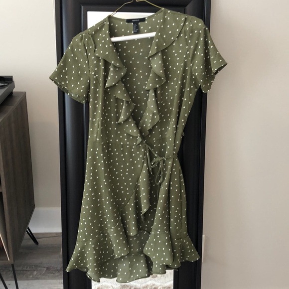 Forever 21 Dresses & Skirts - Army green polka dot dress